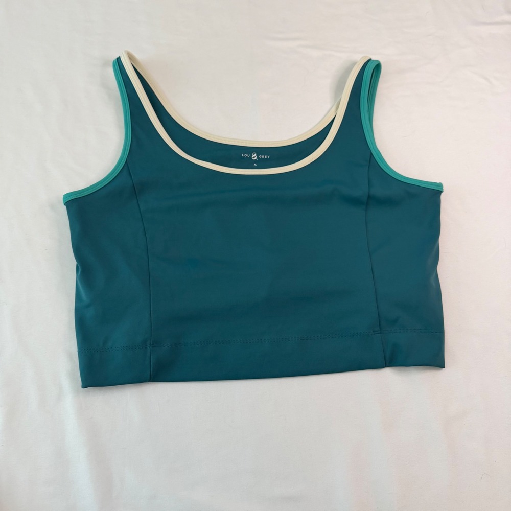 Lou & Grey Teal Blue Activewear Crop Tank Top with Shelf Bra XL